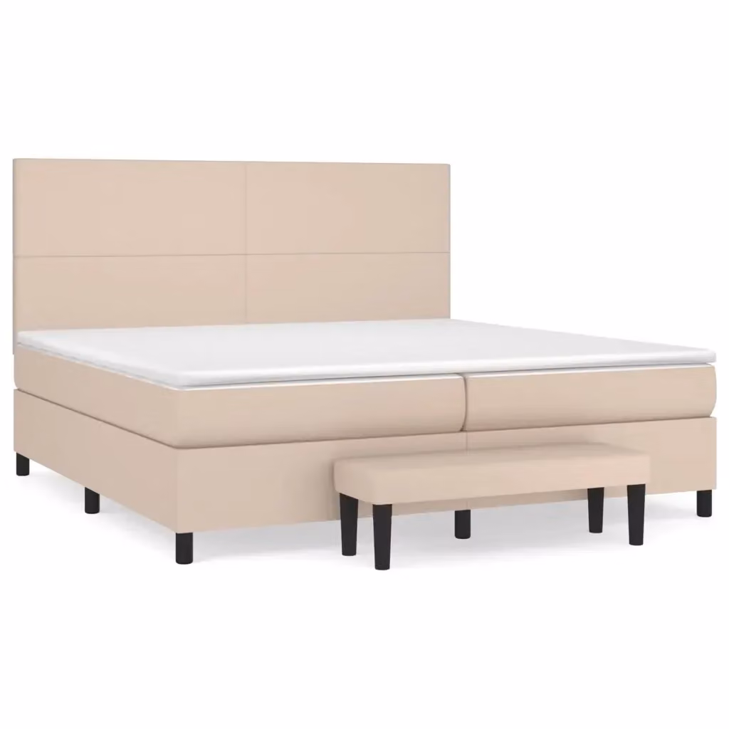 Letto con Giroletto a Molle e Materasso Ibrido vidaXL in Similpelle Beige e Bianco L/P: 200 x 200 cm – 2