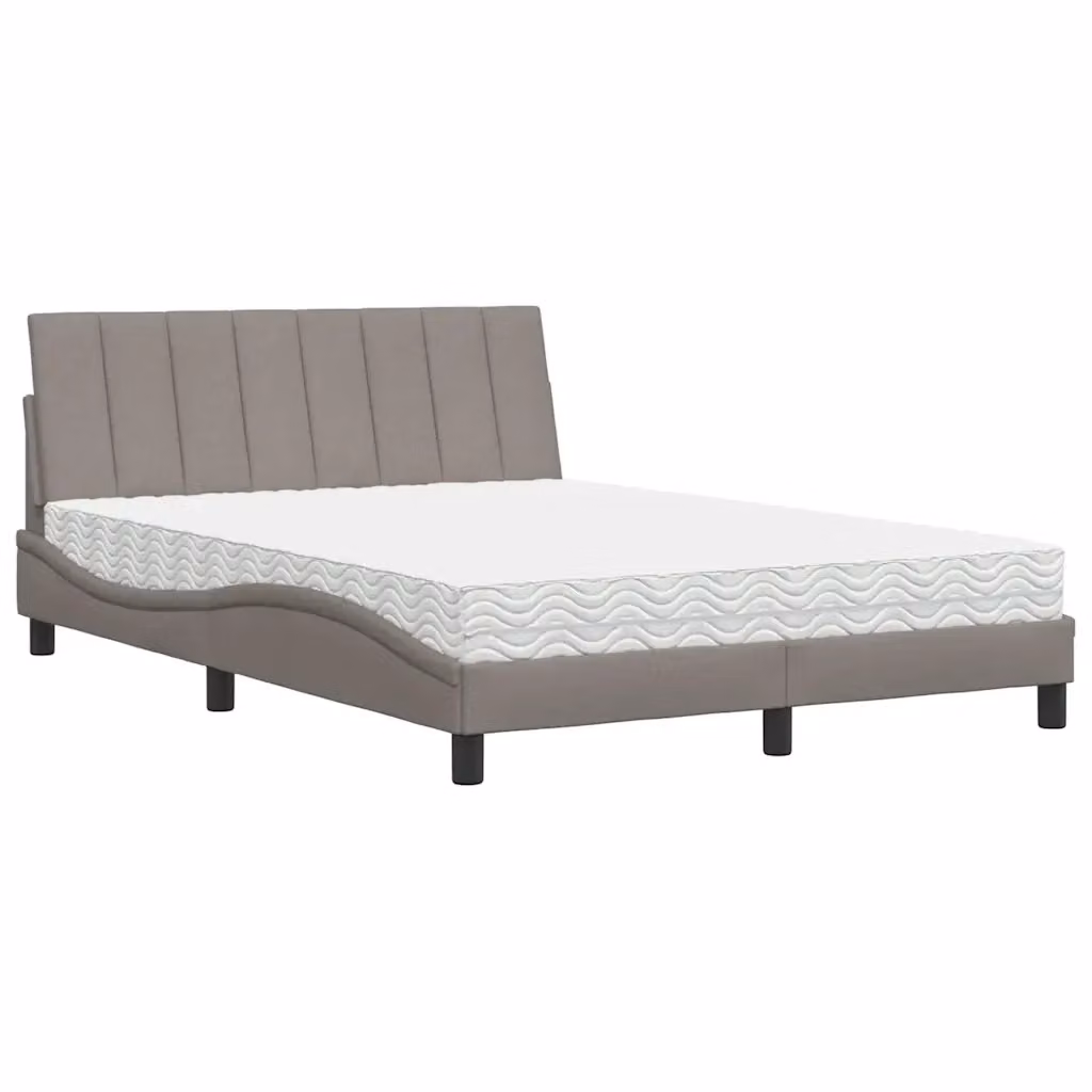 Letto con Materasso Hanko vidaXL in Tessuto Beige, Grigio e Bianco L/P/H: 140 x 190 x 145 cm – 2