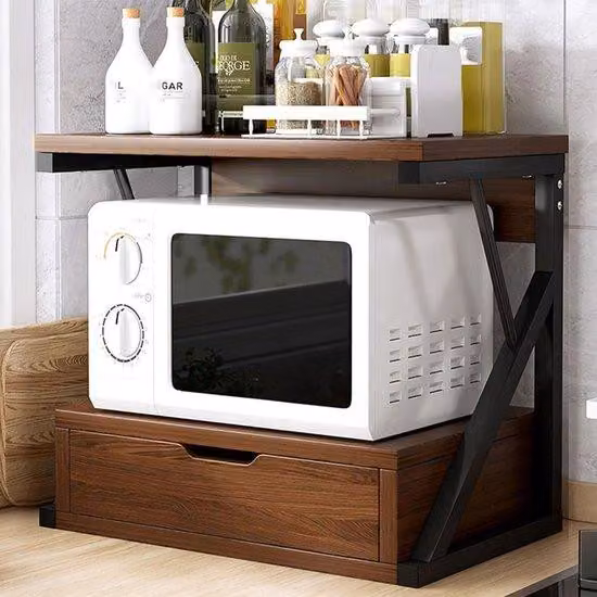 Organizzatore da cucina con 2 ripiani - Marrone - Con cassetti