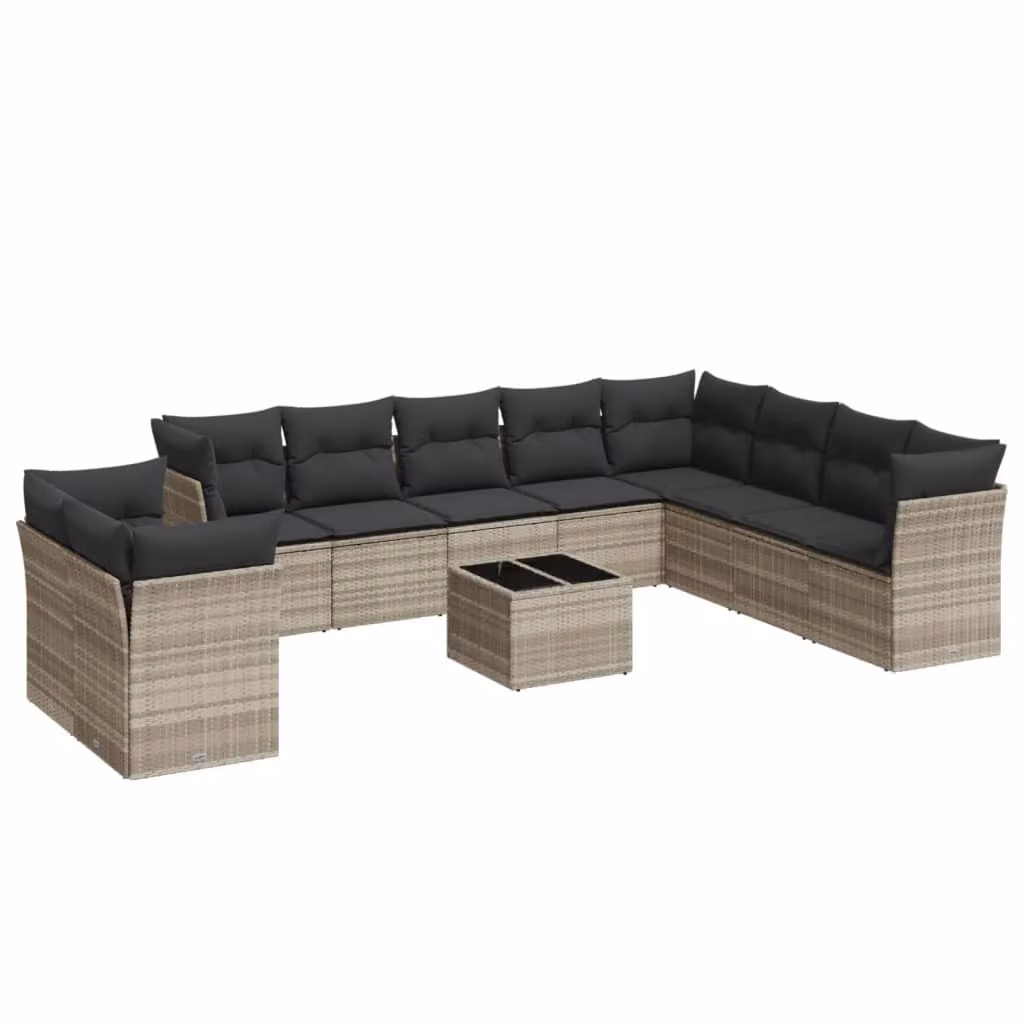 Set Divani da Giardino 11 pz con Cuscini in Polyrattan Grigio