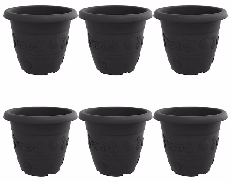 Vaso Rotondo per Fiori 6 pcs Nero Ø 34 x 28 cm Plastica