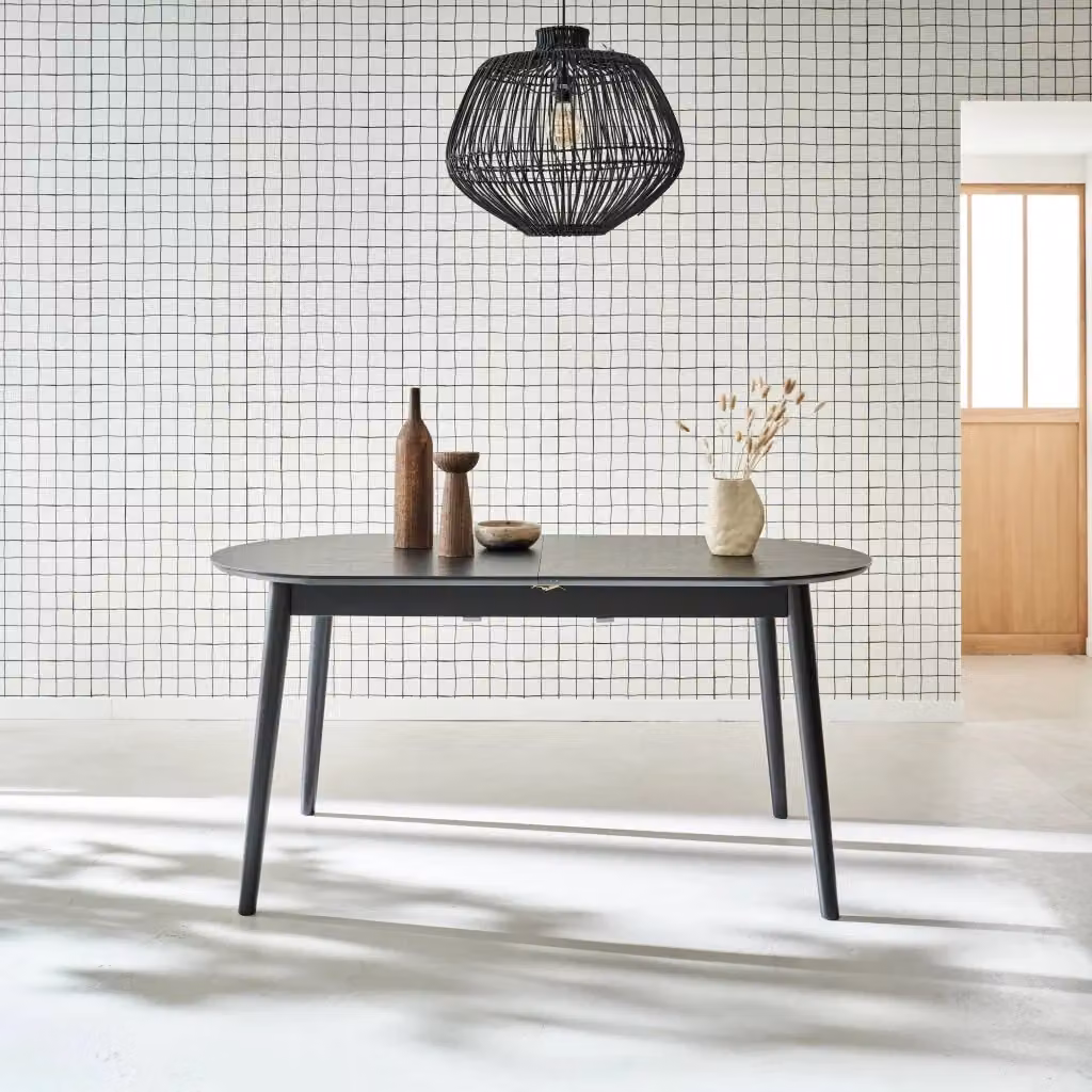 Tavolo da pranzo ovale allungabile Sweeek moderno in legno e MDF nero con finitura opaca – 2