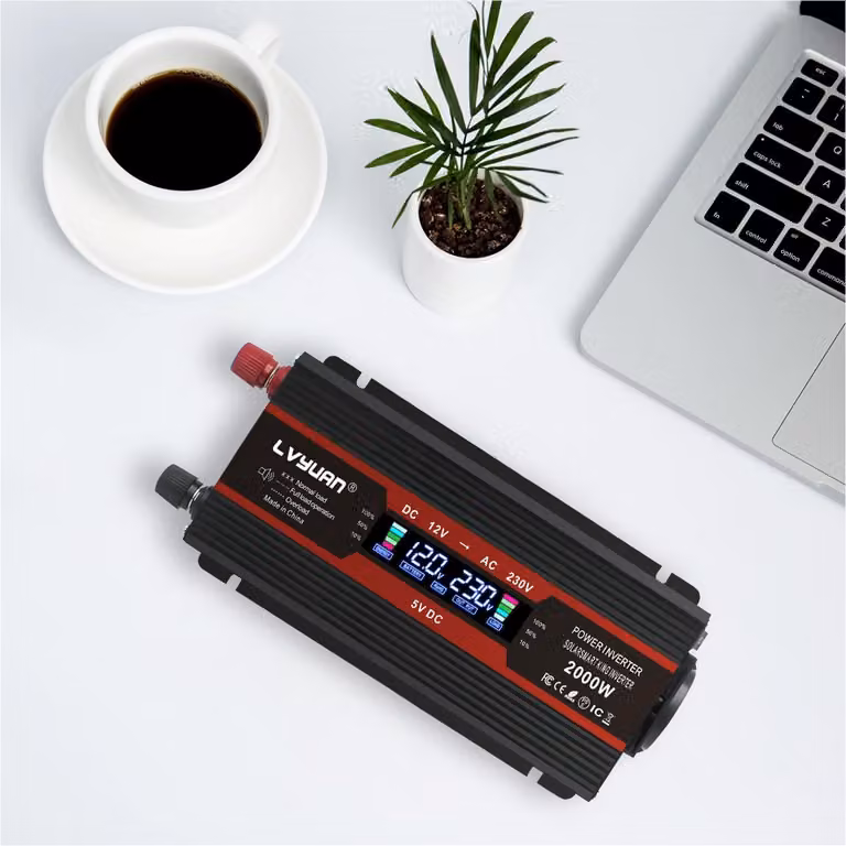 Convertitore di tensione da 1000 W (potenza continua) - Ingresso 12 Volt - 1 presa di corrente - 2 porte USB - Display LCD