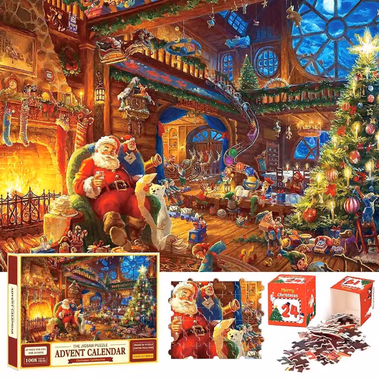 Calendario dell'Avvento, puzzle natalizio, 1008 pezzi, 24 scatole, 50x70 cm