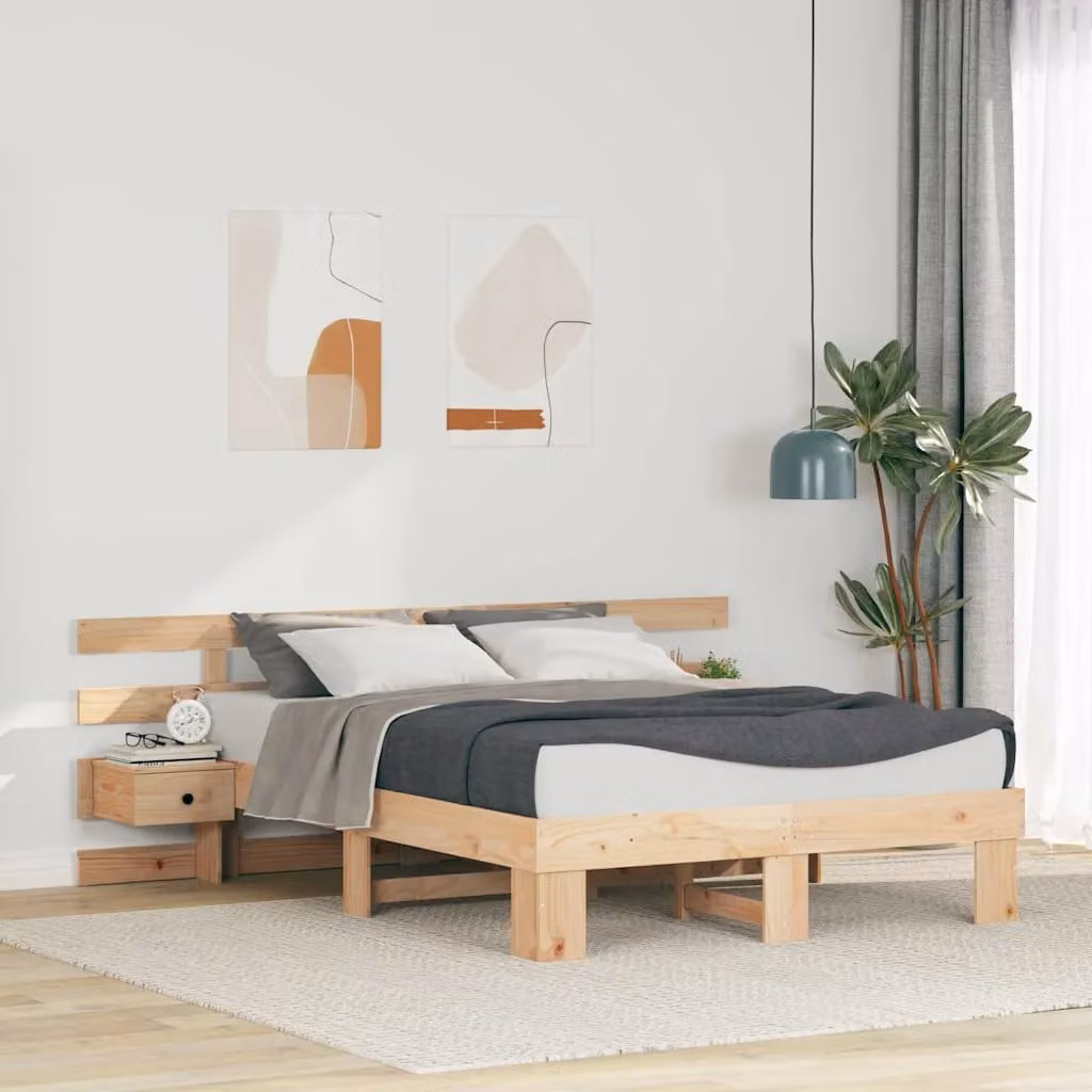 Struttura del letto moderna in pino massello vidaXL, colore marrone, L: 135 cm, P: 190 cm, H: 220 cm