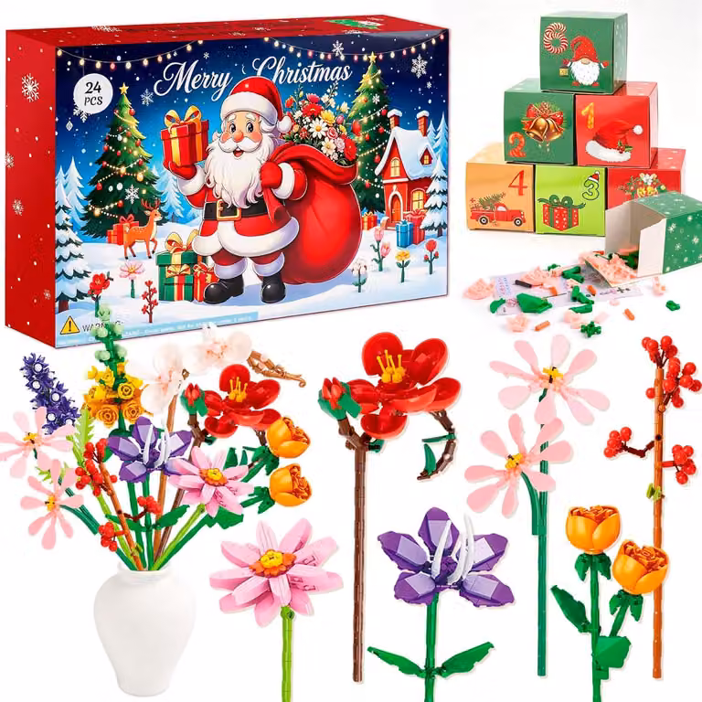 Calendario dell'Avvento 2026 con composizione floreale - Calendario di Natale con 24 fiori artificiali - Composizione floreale - Regali di Natale - San Valentino