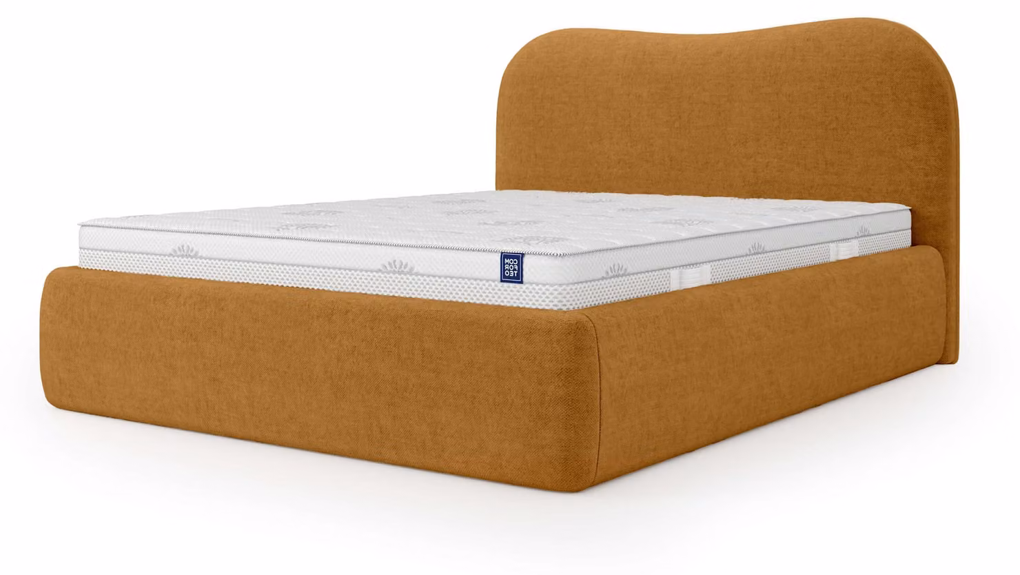 Letto imbottito con contenitore integrato, modello Leo, color oro bronzo, dimensioni 160 x 200 cm