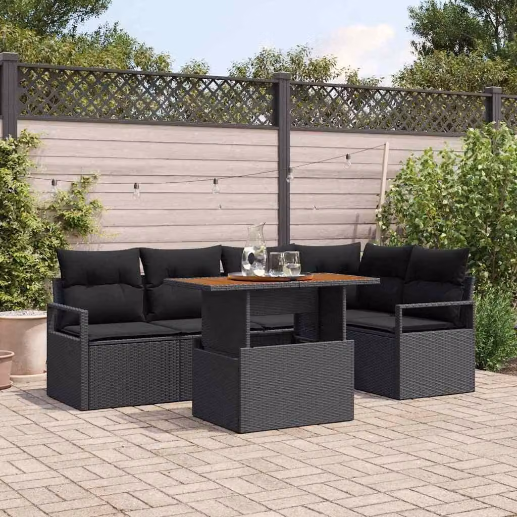 Maison Exclusive - Set da giardino composto da 6 pezzi, divano in rattan sintetico nero