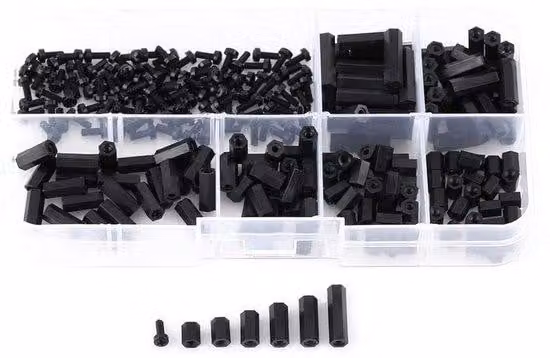 Set di fissaggi esagonali in nylon, 250 pezzi, dimensioni M2 e M3, non conduttivi, confezionati in un contenitore di plastica