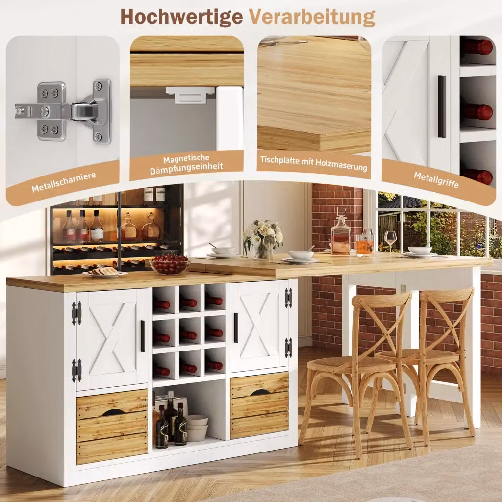 Tavolo allungabile con piano rotante e sideboard REDOM in MDF bianco L/P/H: 120-197 x 40 x 72 cm – 2