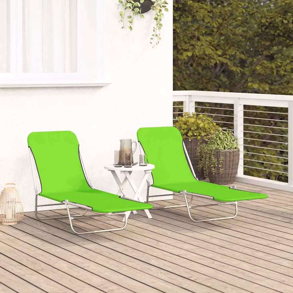 vidaXL Lettini Prendisole Pieghevoli 2pz in Acciaio e Tessuto Verde