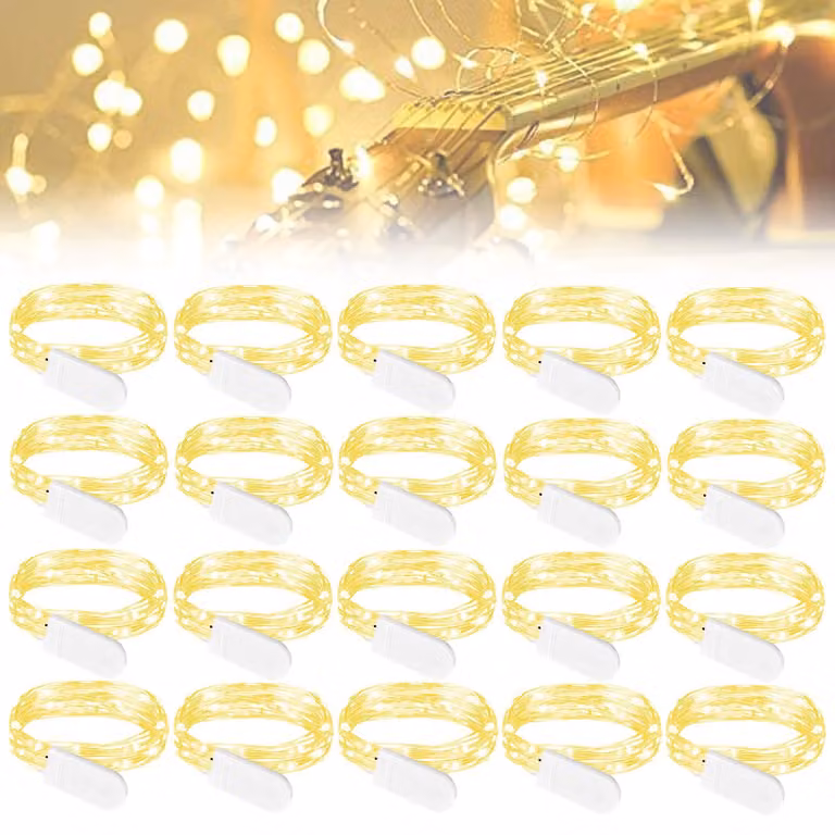 Catena luminosa a LED mini, 20 luci, luce bianco caldo, 2 metri, alimentazione a batteria