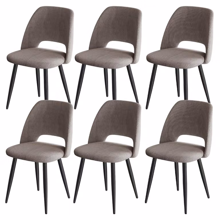Set di 6 sedie da pranzo, rivestite in tessuto effetto corda, colore marrone, con struttura in metallo