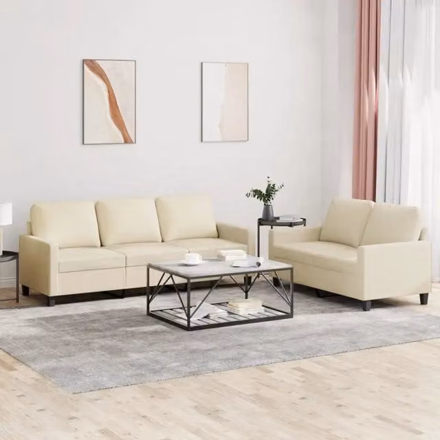 Set di divani 2 pezzi vidaXL in similpelle beige con cuscini per soggiorno moderno