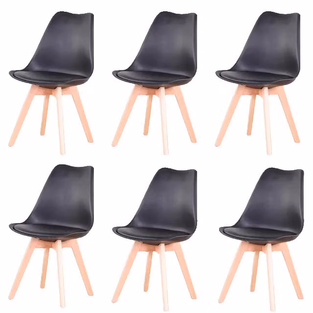 Sedie per sala da pranzo, stile metà secolo, gambe in legno, nero-6 pezzi
