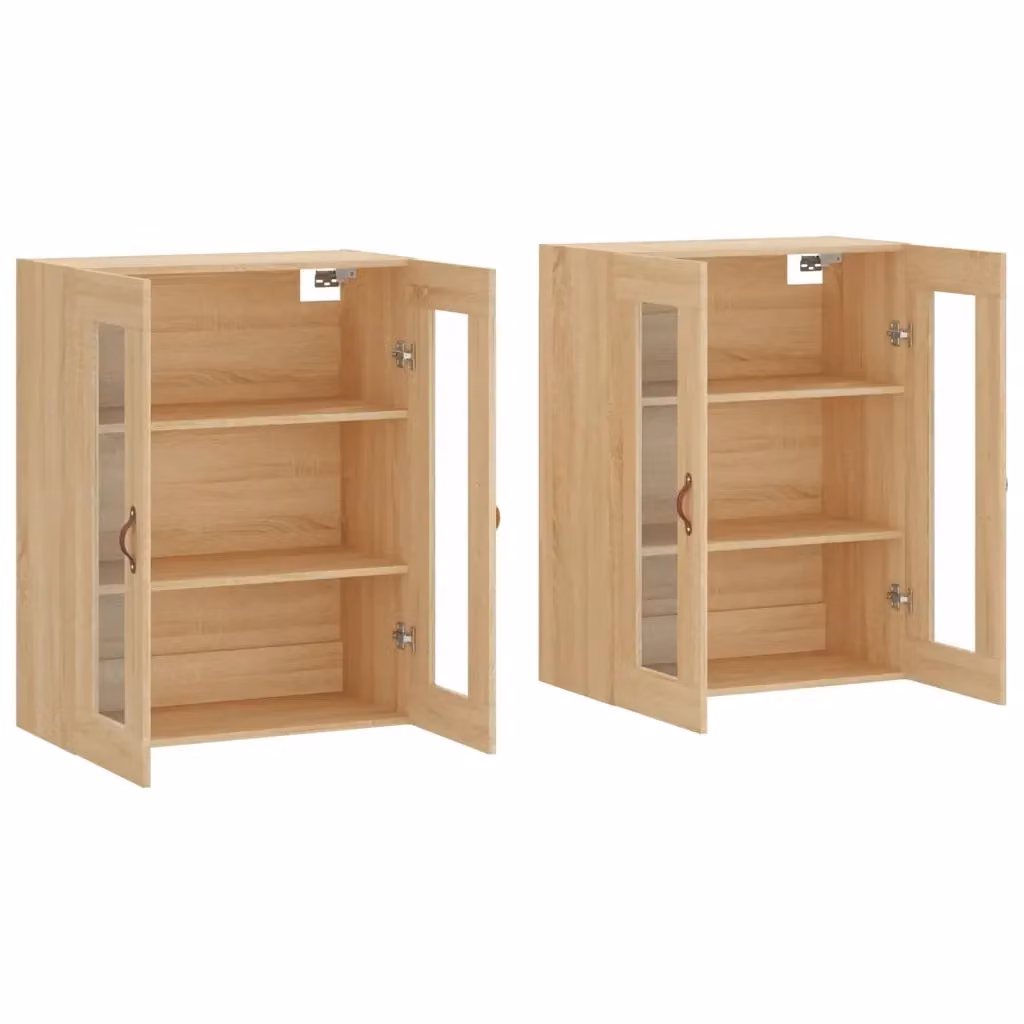 Set di 2 pensili a muro HELLOSHOP26 in legno composito e vetro con ante in vetro, colore marrone, L/P/H: 69,5 x 34 x 90 cm – 2