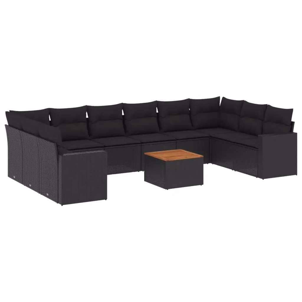 vidaXL Set Divani da Giardino 11 pz in Polyrattan Nero con Cuscini e Tavolino da Esterno – 2