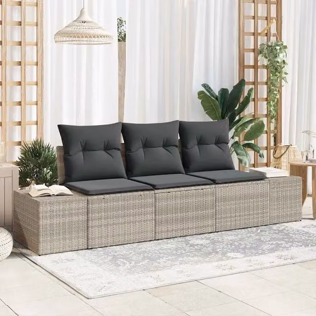 Set di divani 3 pz Grigio chiaro polyrattan 3346922