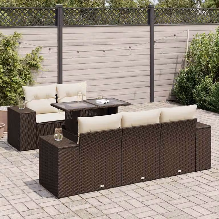 Set Divano da Giardino vidaXL 6 pz in Polyrattan Marrone con Cuscini e Tavolino da Caffè