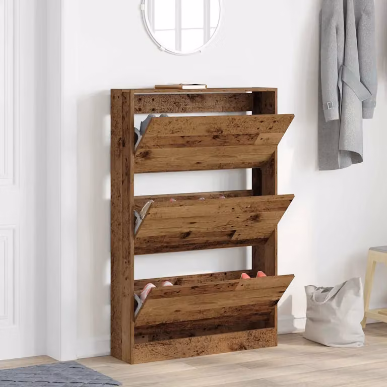 Scarpiera moderna vidaXL in legno marrone con ante a battente, L: 80 cm, P: 21 cm, H: 125,5 cm