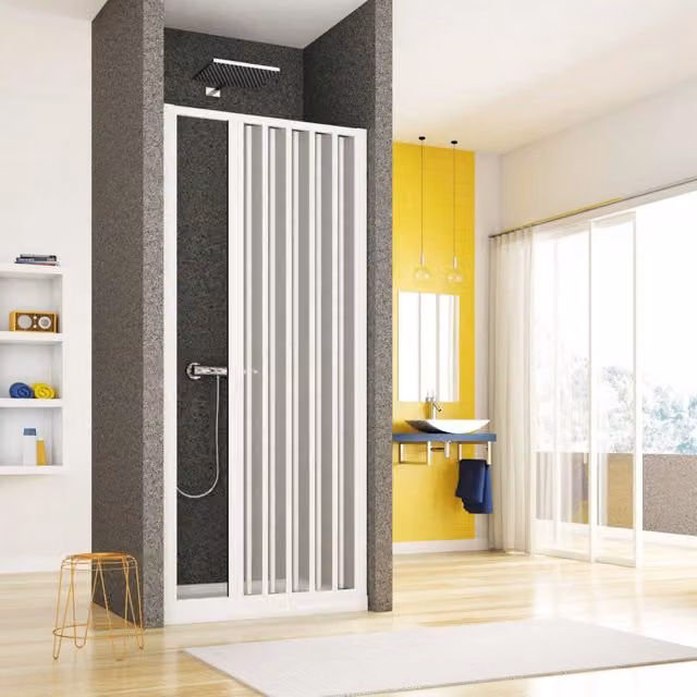 Porta doccia a soffietto, ingresso laterale pvc bianco h185cm Platra Takira Bianco,130 cm