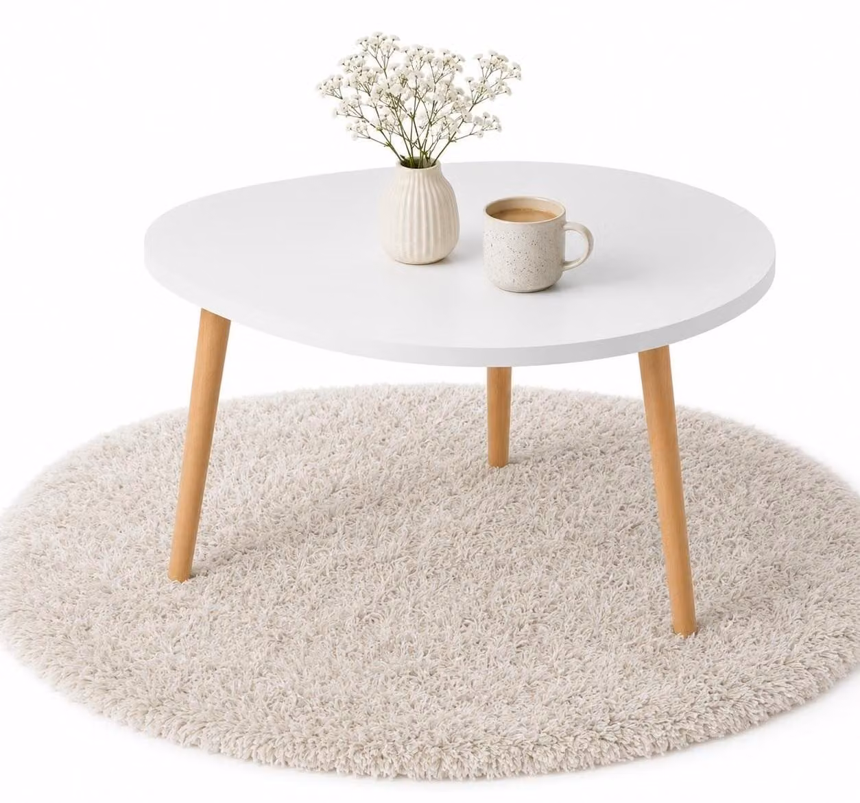 Omgoods - Tavolo da caffè scandinavo - Tavolo ovale bianco con gambe in legno