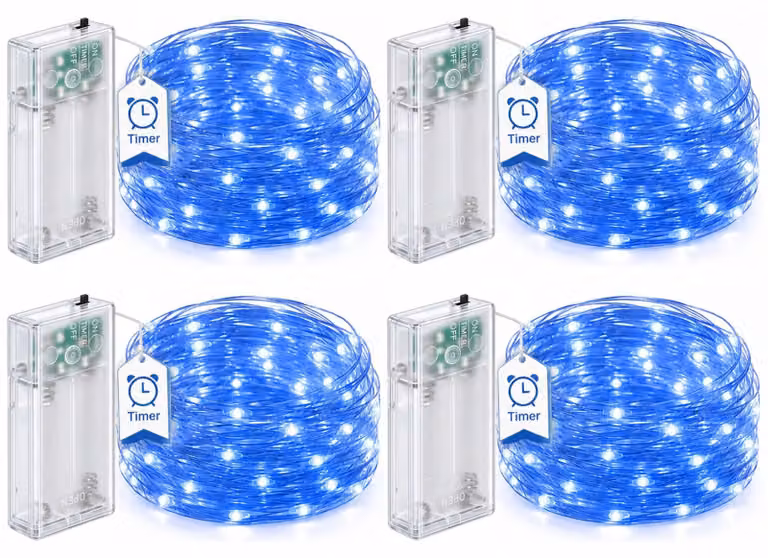 Catena luminosa a LED, 6 pezzi, alimentata a batteria, con timer, colore blu, lunghezza 2 metri, 20 LED