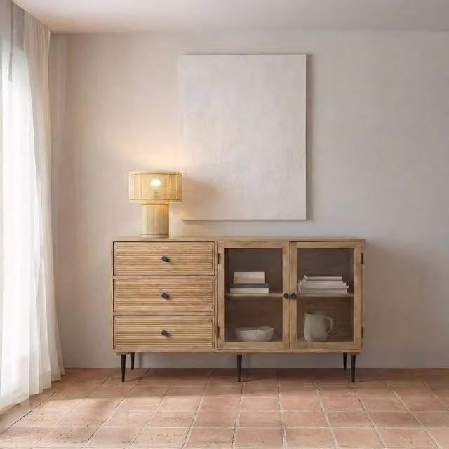 Credenza Boreal in legno di mango massiccio e metallo color antracite e marrone con finitura opaca