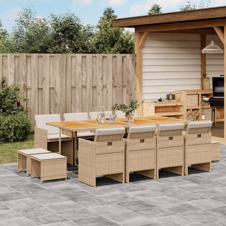 vidaXL Set da Pranzo da Giardino 13 pz in Polyrattan con Cuscini Beige e Legno di Acacia