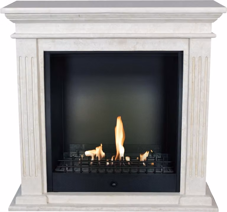Caminetto a etanolo Xaralyn - Cadiz BCL-SWP - pietra naturale levigata bianca - riscaldamento a 3 kW - caminetto da incasso incluso - caminetto decorativo
