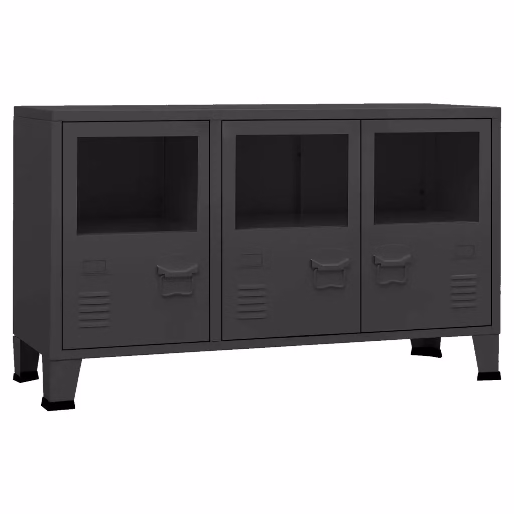 vidaXL Credenza Industriale Nera in Metallo e Vetro L: 105 cm, P: 35 cm, H: 62 cm – 2