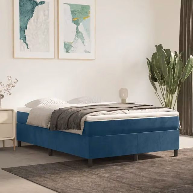 Letto Ibrido vidaXL in Velluto Blu e Bianco con Materasso a Molle L: 140 cm, P: 200 cm, H: 203 cm