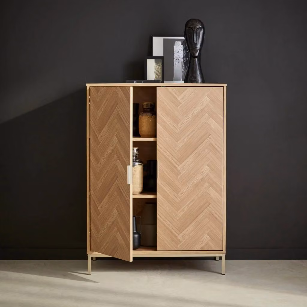 Credenza moderna Sweeek con design geometrico a 2 ante, marrone, L: 80 cm – 2