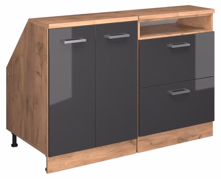 Mobile cucina sottotetto Vicco R-Line Antracite lucido 120 cm Set di 2 carcasse armadio profondità 60 cm, Model 60053