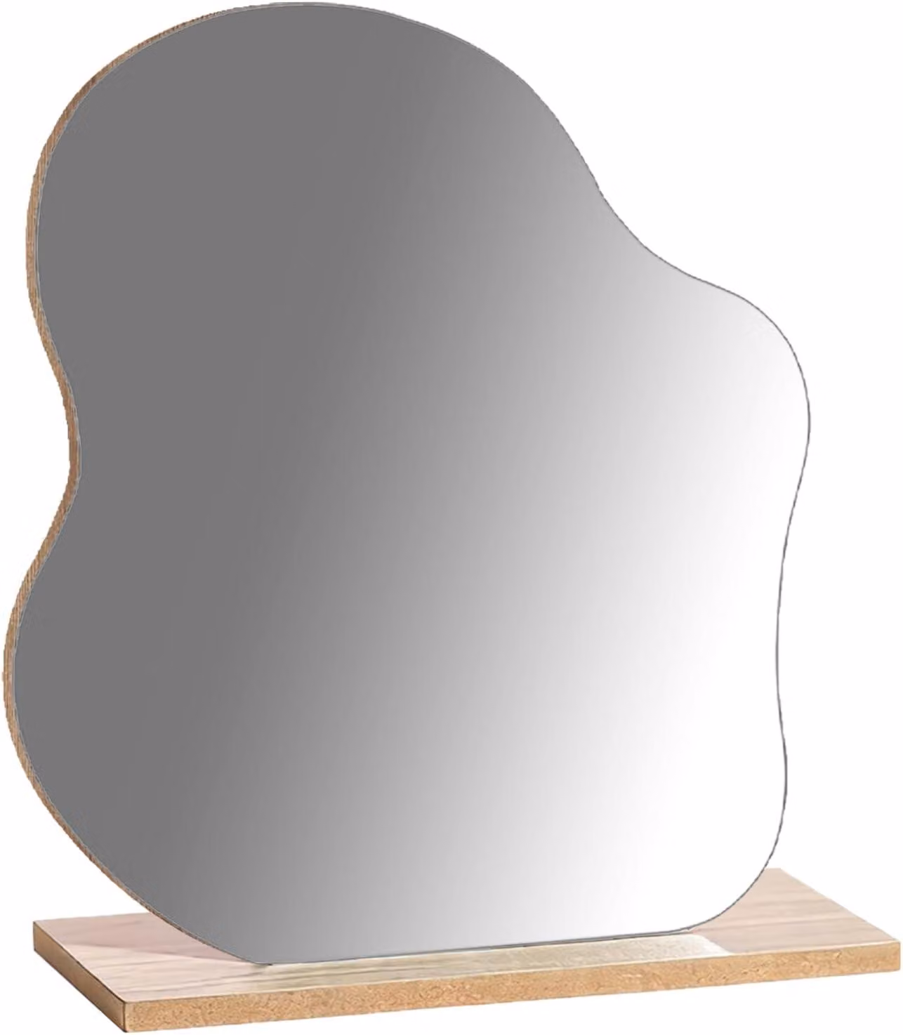 Specchio da trucco in acrilico, asimmetrico, regolabile, con base in legno, ideale per camera da letto e bagno