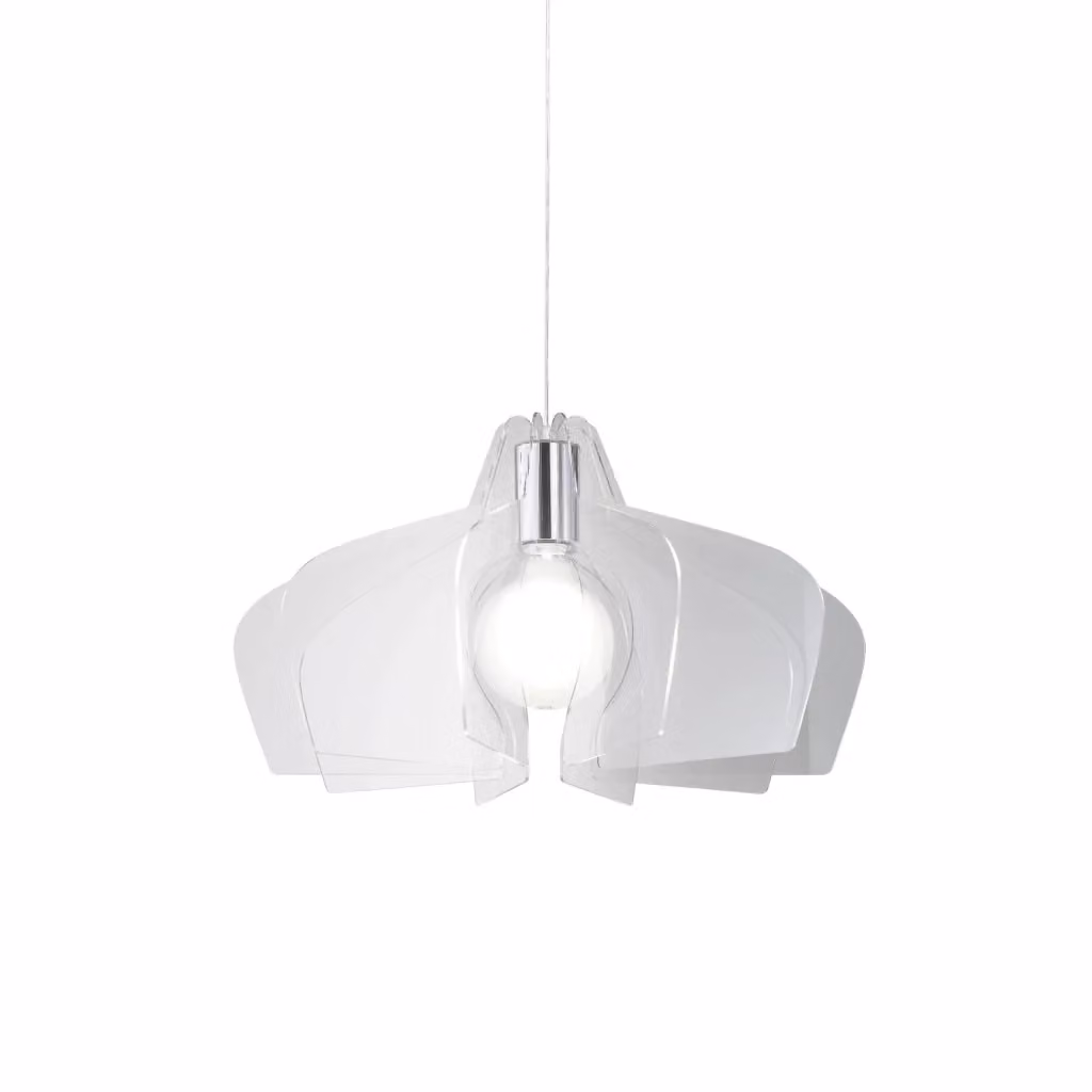 Lampada a sospensione moderna Linea Zero Polilux trasparente con finitura in metallo cromato e attacco E27 – 2