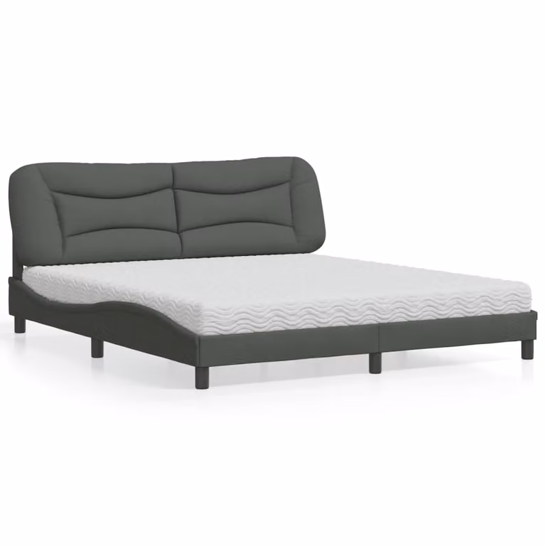 Letto con Materasso Hvar vidaXL Grigio Scuro e Bianco, L 180 x P 200 cm, Struttura Imbottita in Tessuto e Legno