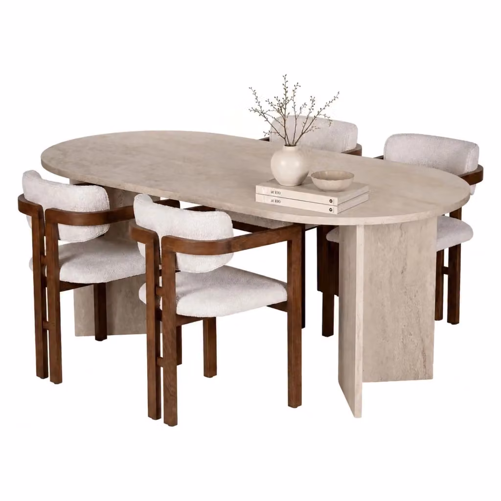 Set Tavolo e 6 Sedie DMORA Moderno con Piano Ovale Beige e Bianco – 2