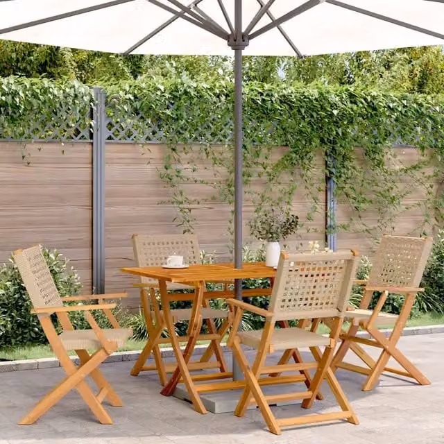Sedie pieghevoli, 4 pezzi, in polyrattan beige e legno massello 3214562