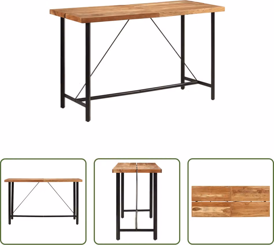 The Living Store Tavolo da bar 180x70x107 cm in legno massiccio di acacia e ferro