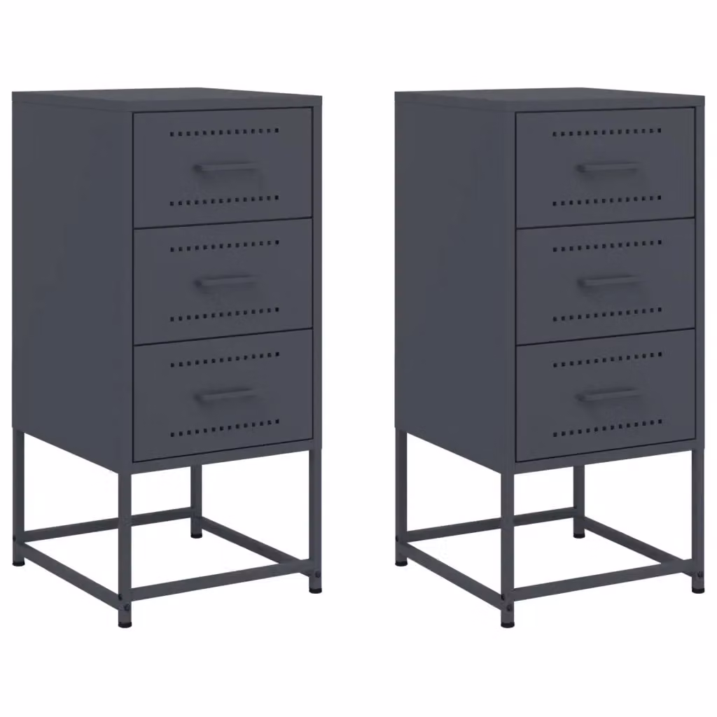 Set di 2 comodini Design Mania in metallo antracite L/P/H: 36 x 39 x 78 cm – 2