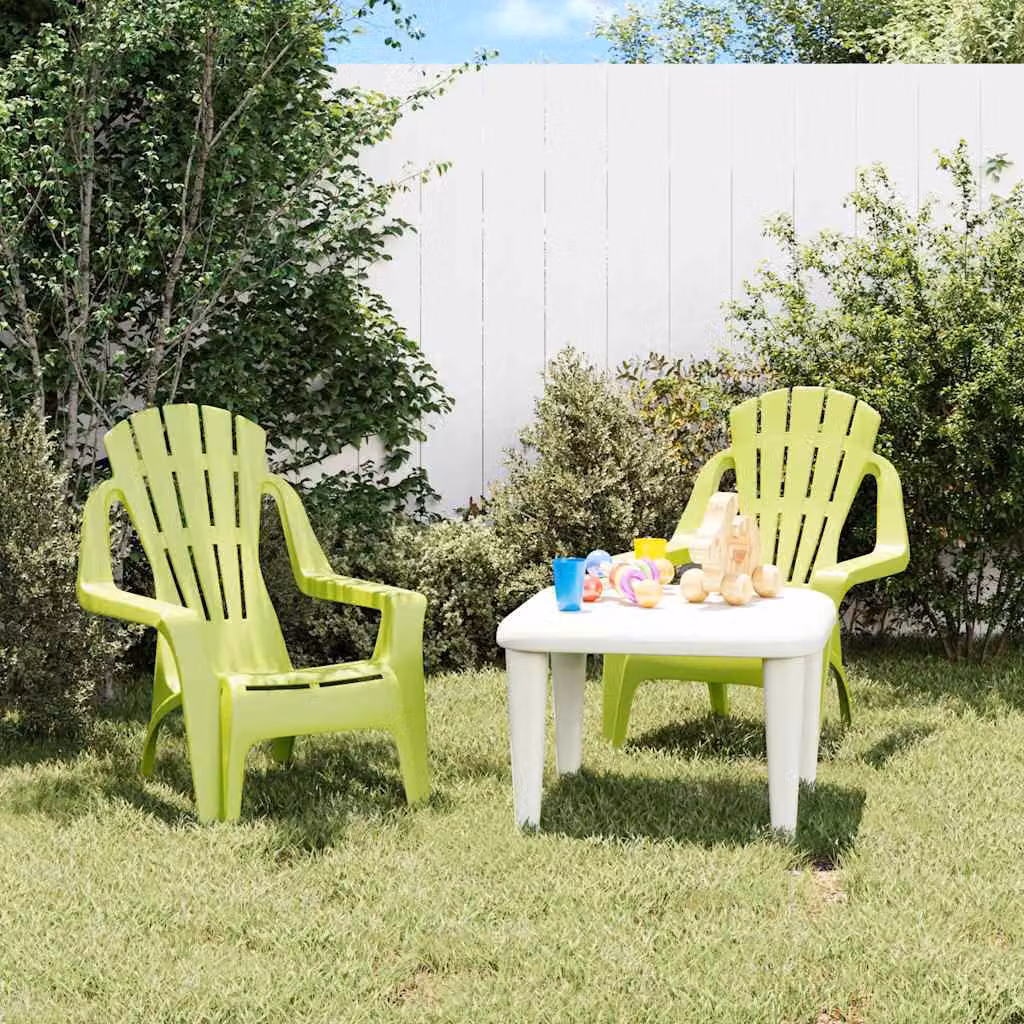 Set di 2 sedie da giardino per bambini vidaXL, colore verde con aspetto in legno, L/P/H: 37 x 34 x 44 cm