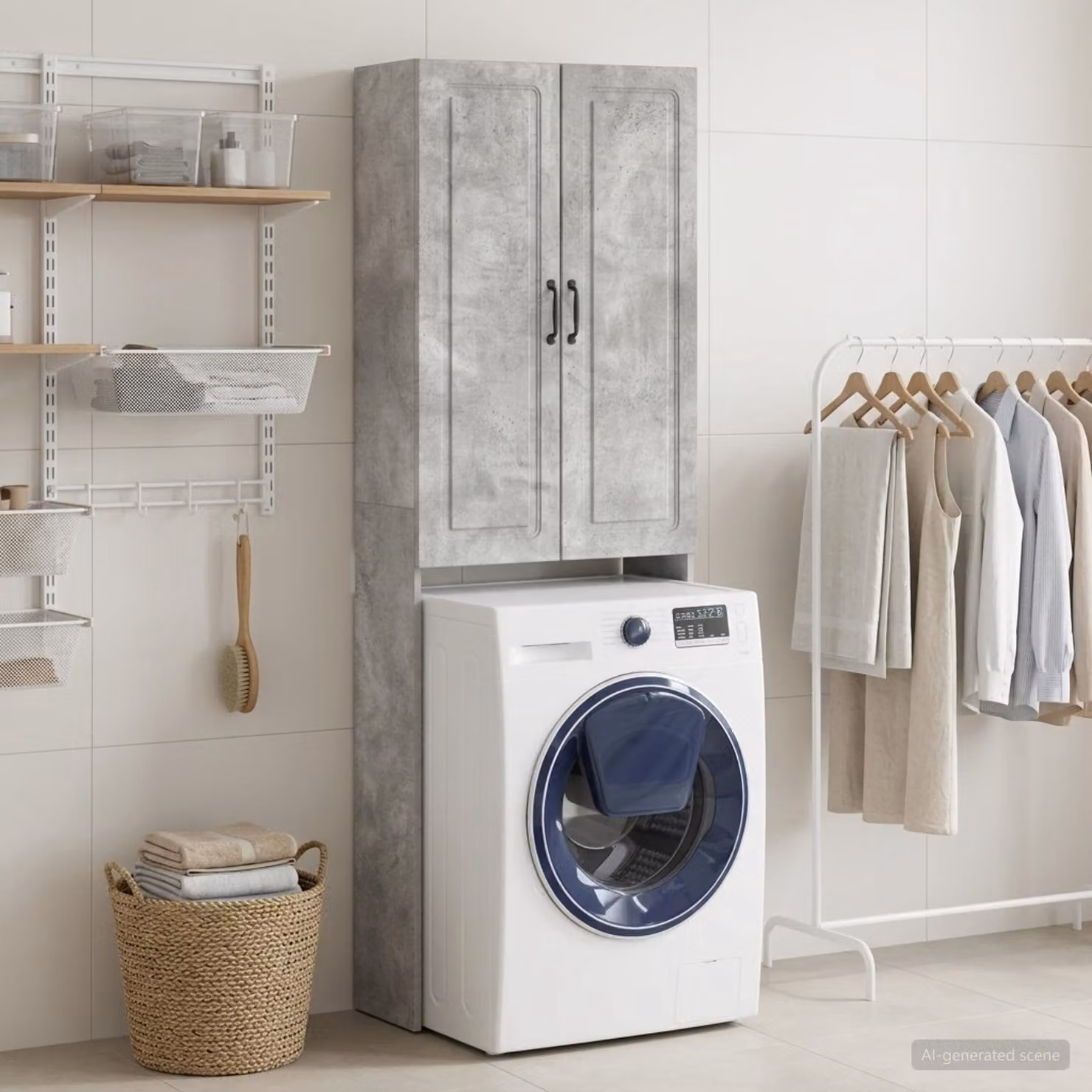 Mobiletto da bagno vidaXL UTRECHT moderno in grigio cemento e nero, L: 66 cm, P: 25,5 cm, H: 190 cm