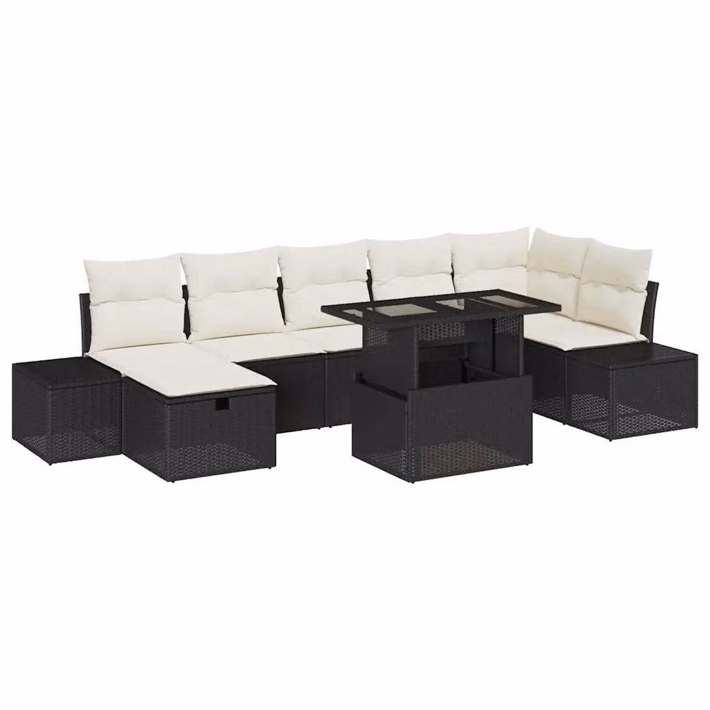 Set Divano da Giardino vidaXL 8 Pezzi in Polyrattan Nero con Cuscini e Tavolino – 2