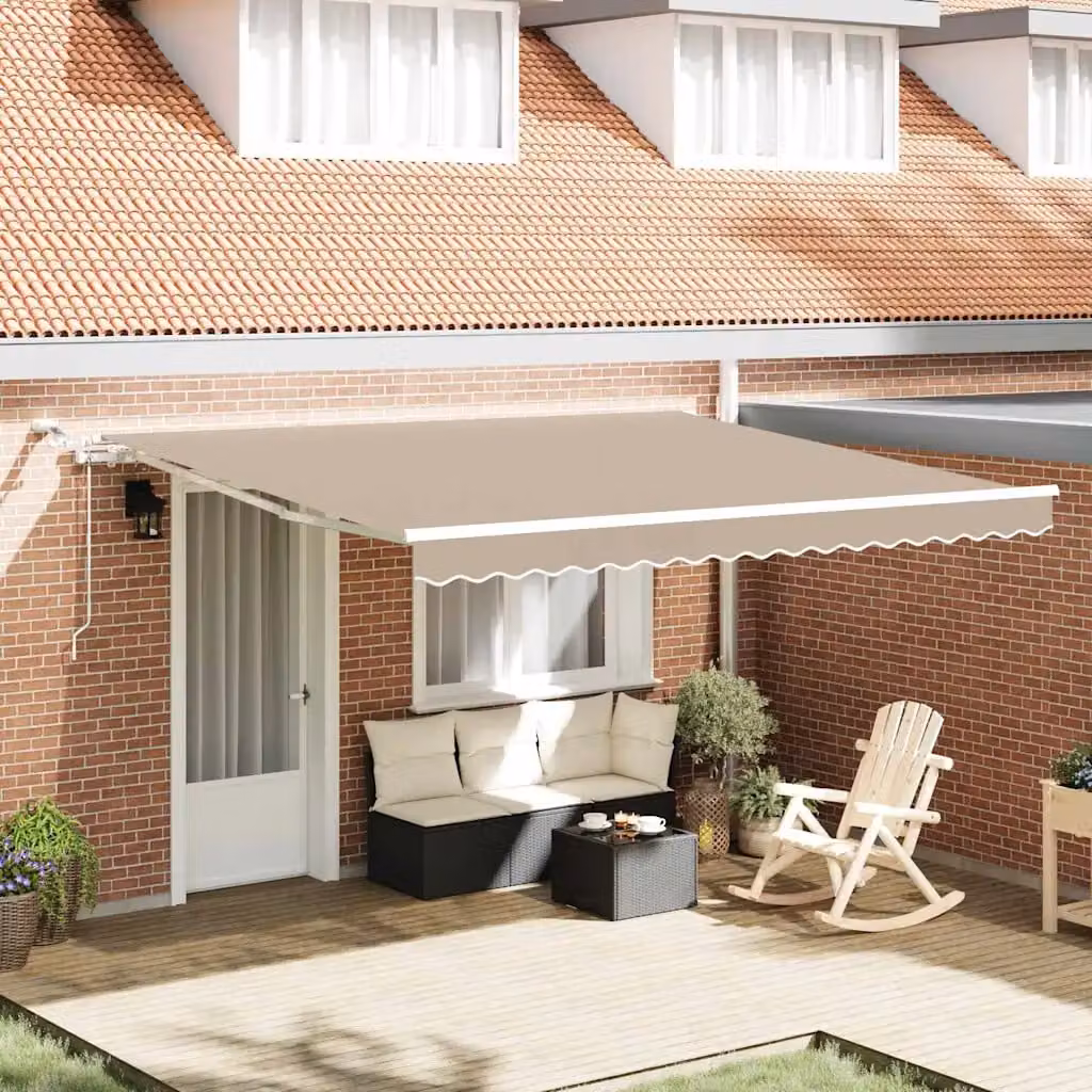Tenda retrattile vidaXL beige in poliestere con bracci pieghevoli e telecomando L: 400 cm, P: 300 cm