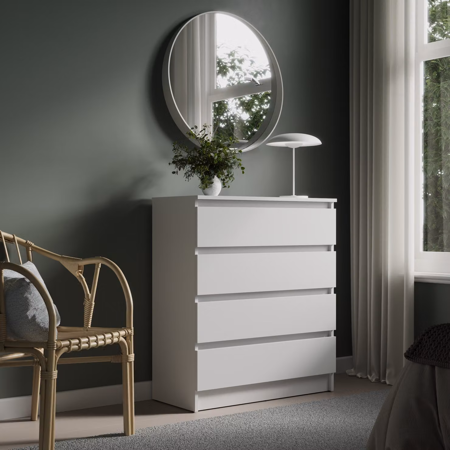 Cassettiera 76 | 80 | 100 | 120 | 140 cm di larghezza con cassetti Cassettiera in legno bianco Mobile con credenza Credenza Credenza Organizzatore larghezza 76 cm 4 cassetti