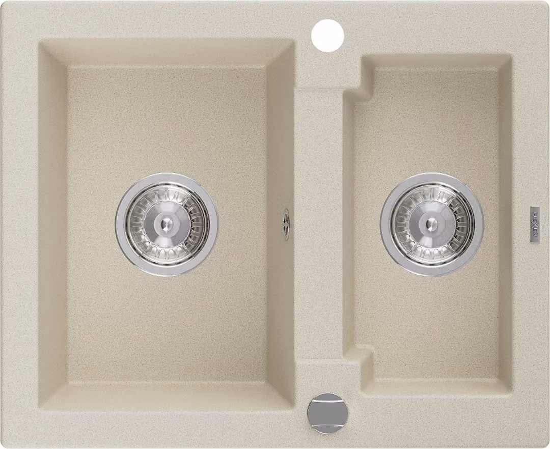 Mexen Carlos lavello da cucina in granito 1,5 vasca 582 x 475 mm, beige, sifone cromato - 6518581500-69