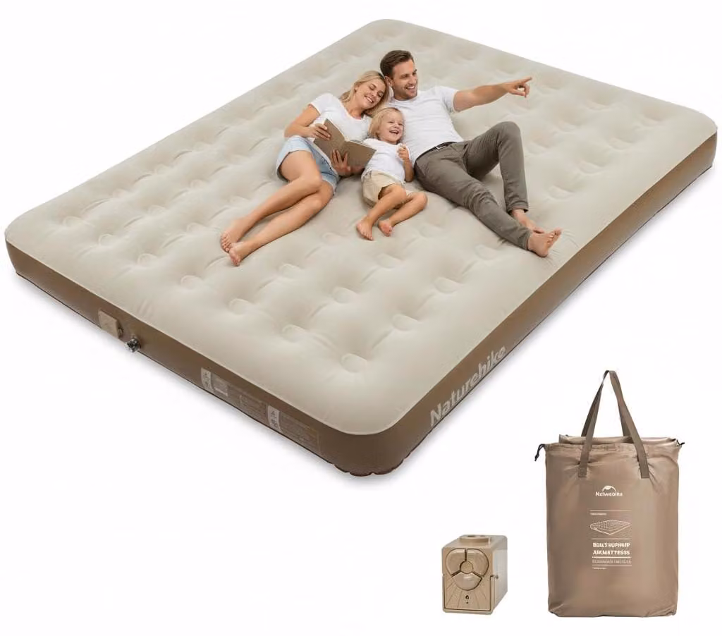 Materasso gonfiabile, dimensioni 213x182x25 cm, con pompa, per 3 persone, color marrone