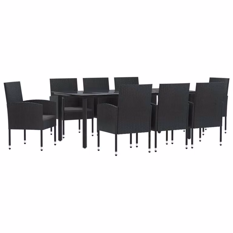 Set da Pranzo da Giardino 9 pz Nero in Polyrattan e Acciaio