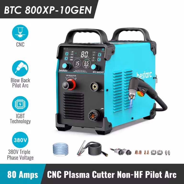 Tagliasoldature al plasma BTC800XP - Tagliasoldature al plasma CNC - 80A, accensione ad arco pilota senza alta frequenza - Taglio netto di 16 mm, massimo 40 mm - 380V - Torcia IPT60, cavo da 5 metri